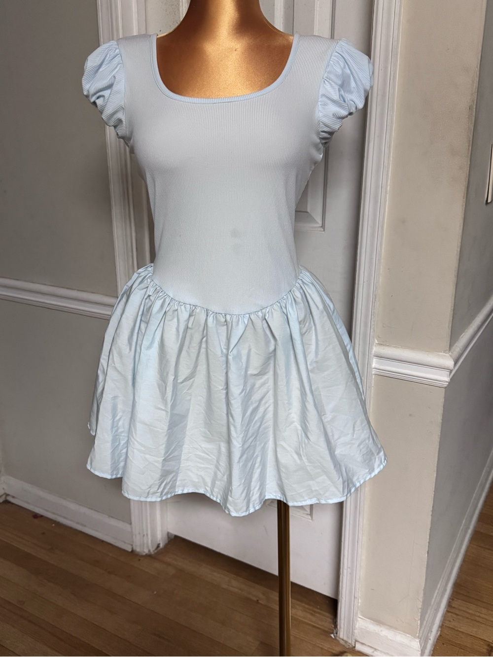 Discreet Light Blue Ribbed Tank Dress